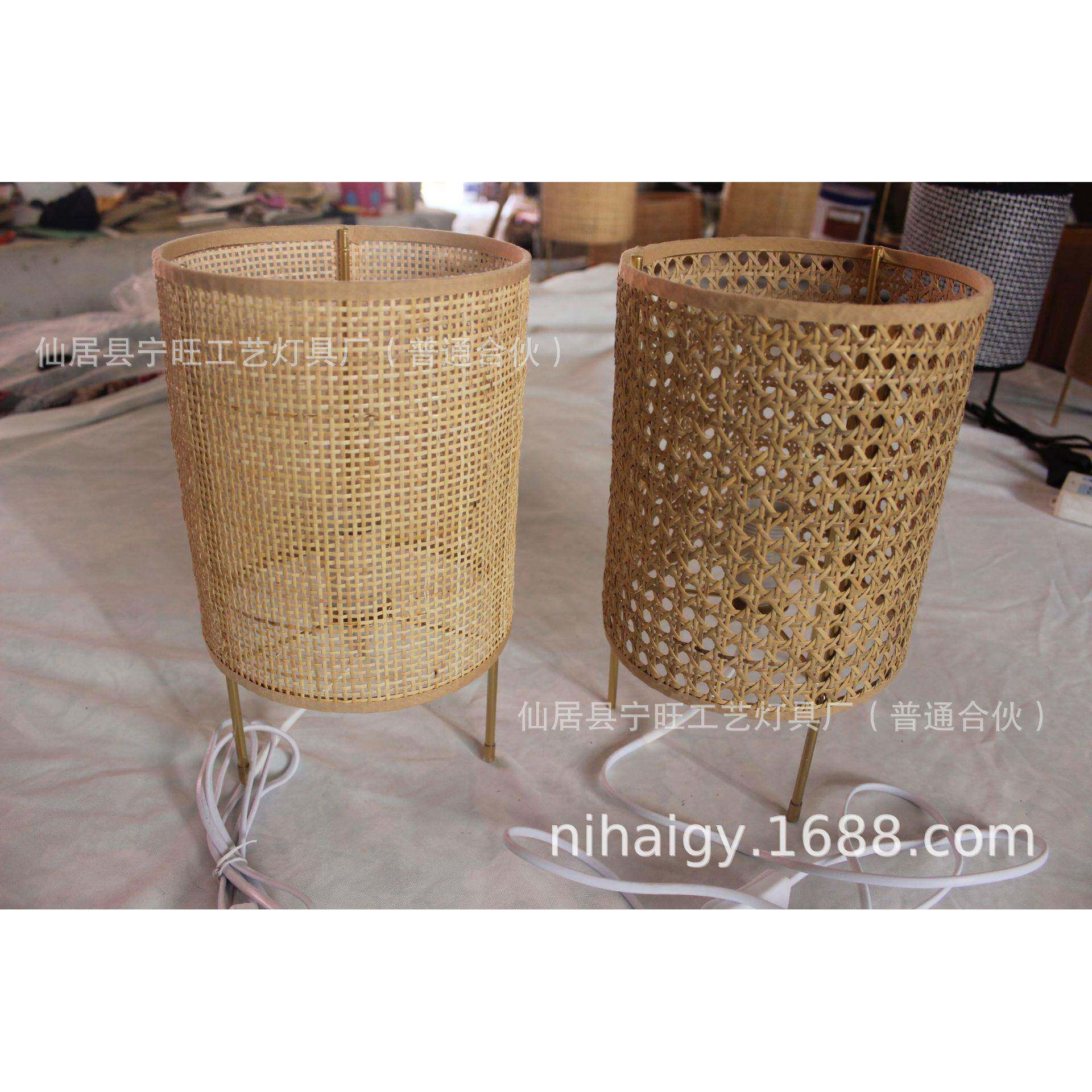 爆款藤编方格台灯六角台灯手工编织E27台灯三角台灯英规台灯
