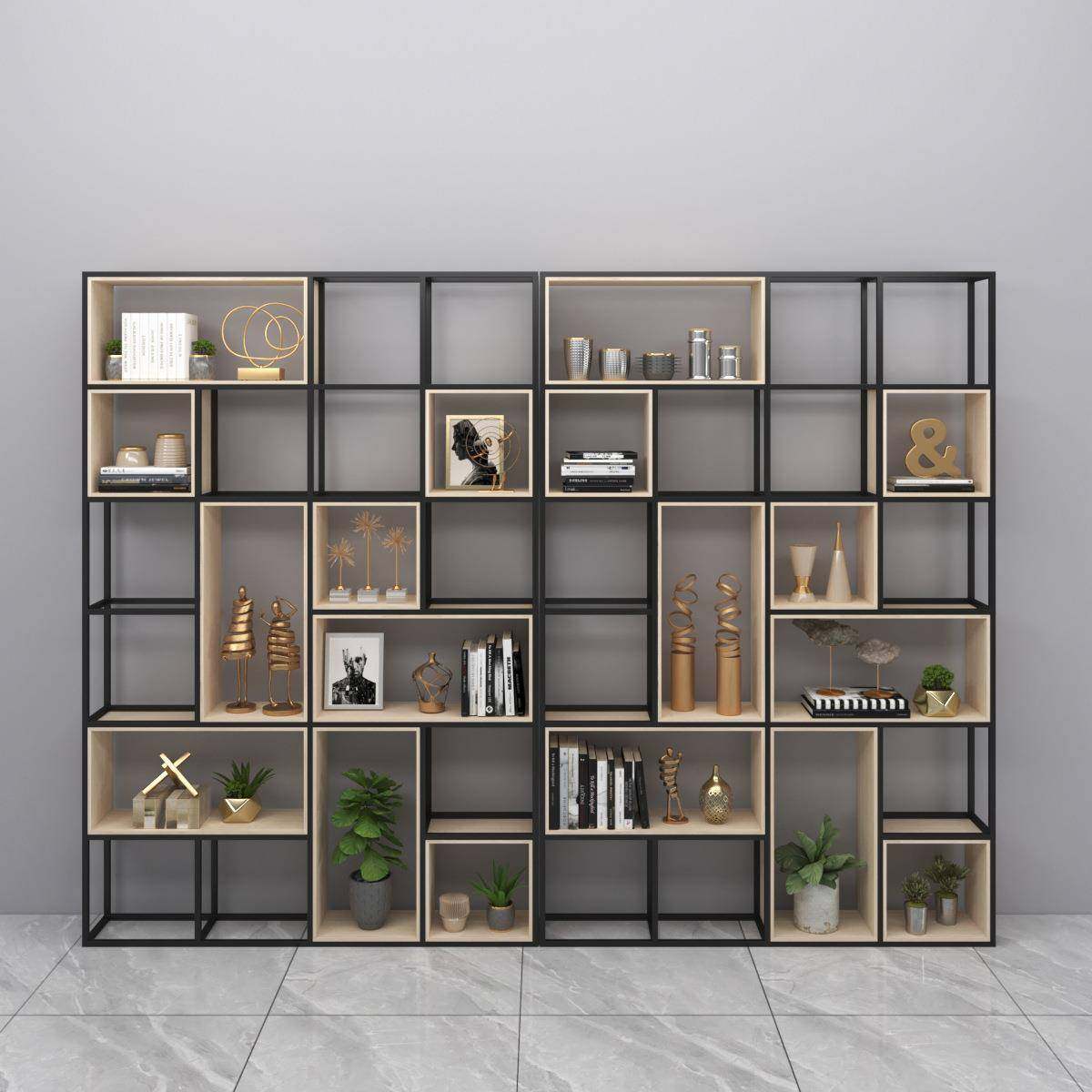 美式工业屏风铁艺隔断置物办公室展示书架简约客厅玄关实木装饰柜