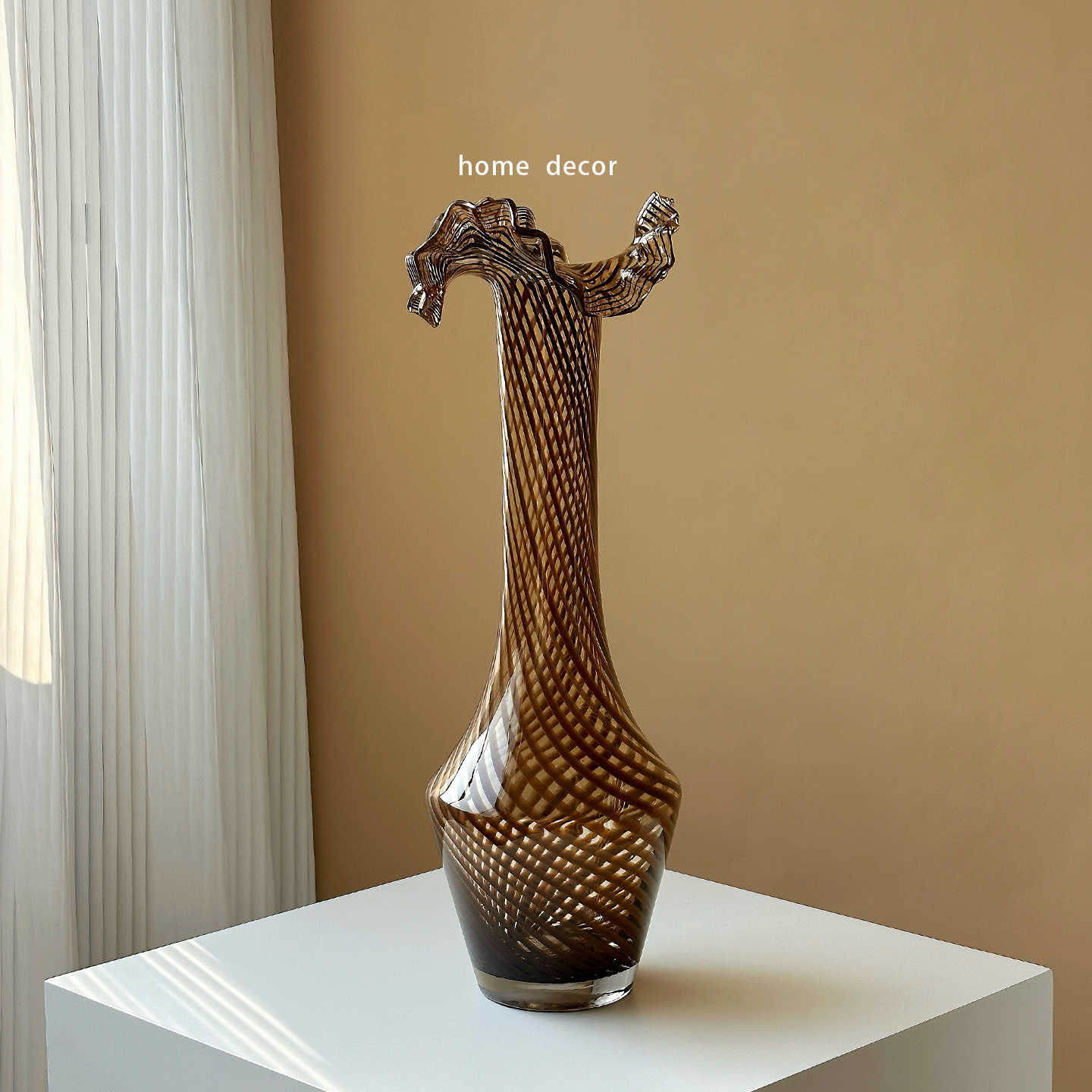 长颈细腰落地中古琉璃花瓶摆件客厅插花轻奢高级感水培鲜花餐桌