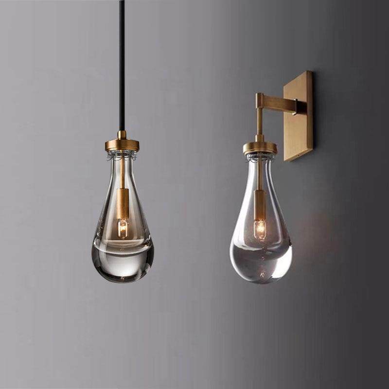 现代简约创意水滴单头吊灯轻奢楼梯灯吧台卧室书房床头餐厅玻璃灯