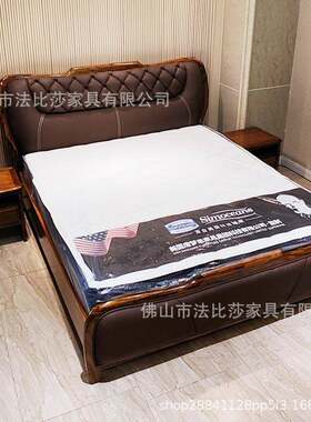 高档新中式乌金木头层牛真皮艺床主卧1.8欧式实木现代简约婚双人