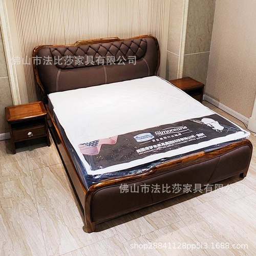 高档新中式乌金木头层牛真皮艺床主卧1.8欧式实木现代简约婚双人