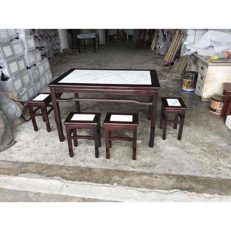仿实木餐桌椅组合古大理石八仙桌中式快餐烧腊甜品兰州拉面餐桌椅