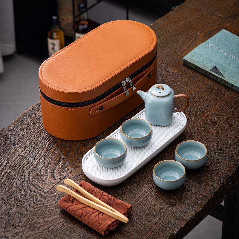 汝窑功夫旅行茶具小套装家用简约户外便携陶瓷泡茶壶整套茶具