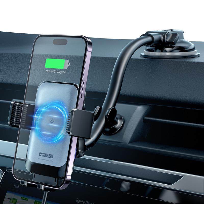 15W快充支架无线充三轴联动加双线圈自动定位感应车载无线充电器