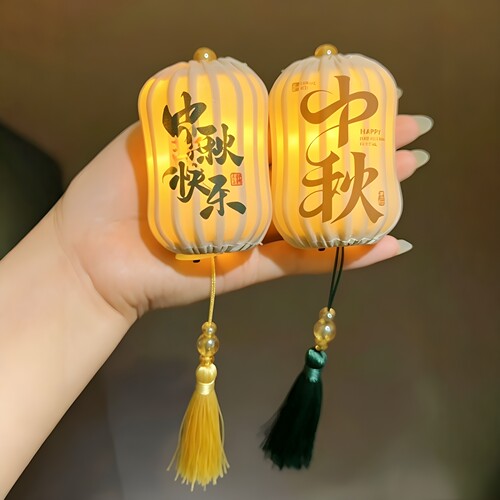 中秋古风小灯笼挂饰竹纹流苏发光