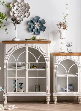 简约网红白展柜客个性民宿酒店厅纳书柜法式奶收油A2356A2风色玻