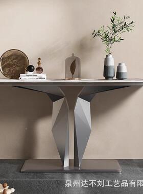 VDR意式轻奢岩板进玄关桌简约现代对条门玄关柜入户正门案桌