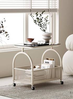 奶风可移约动边几客厅CPX玻璃推车网红油简小茶几小小户型卧室床