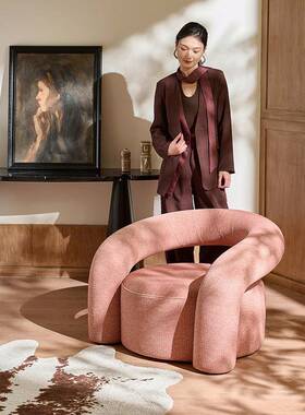 设计师单人沙发椅意轻奢客厅式休闲懒人沙发懒ZPE诺弧形拉单椅人