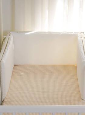 婴儿床围纯棉贡*缎0NVV色宝宝护栏保护垫贡缎白色603*3可白拆洗