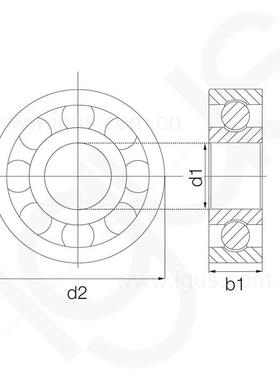igus德国口x进ir,o0s径向深槽滚珠轴承B18,不锈钢滚珠PGL,PA保持