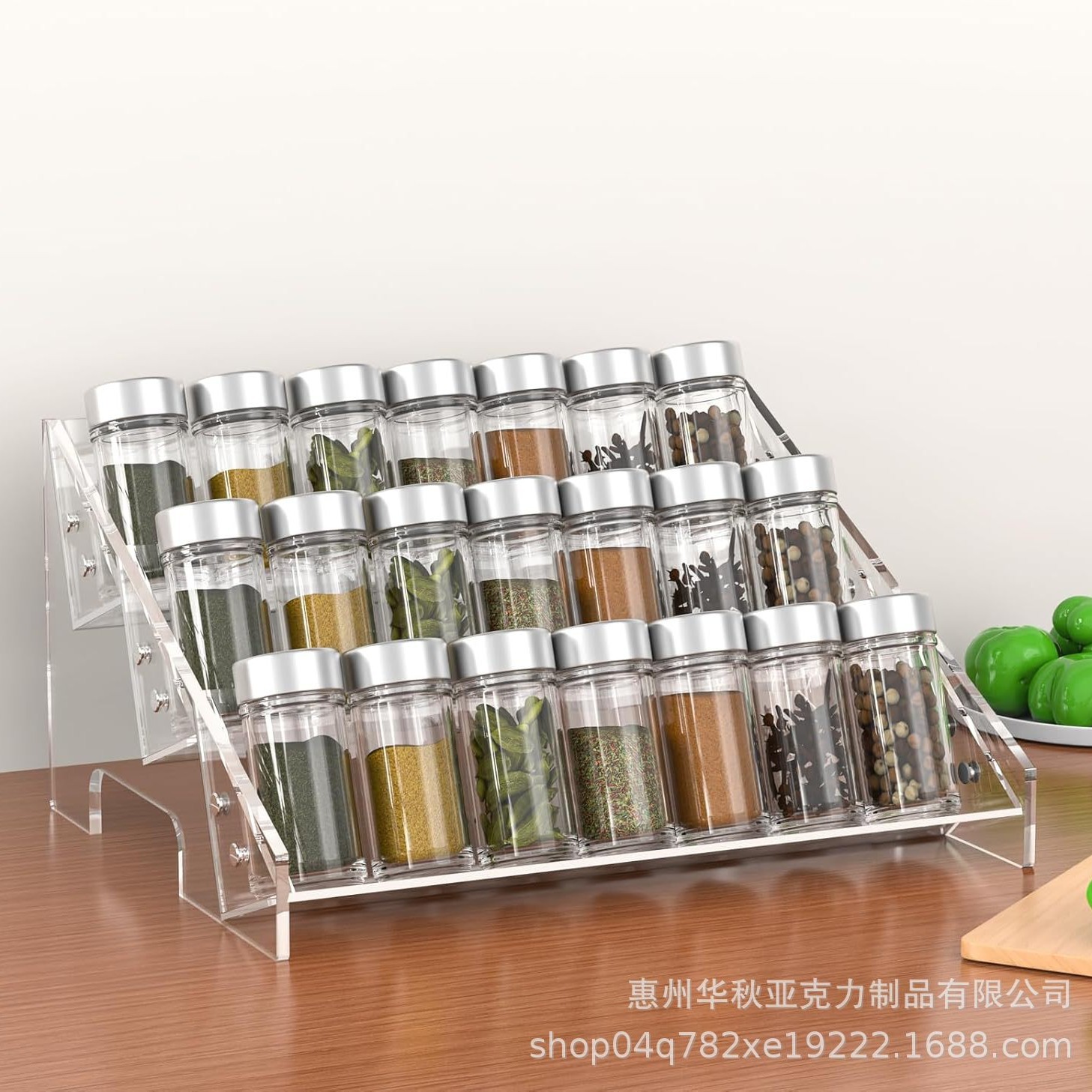 跨境热卖亚克力香料架三层可拆装透明调味品整理架厨房桌面收纳架