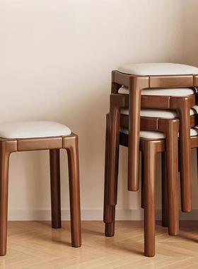 实木软包凳板子家用装可叠放凳客整厅矮凳简约LID小方凳餐桌椅梳