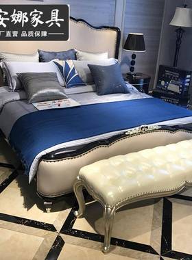 新古典简欧风格.皮简艺床后现轻奢床约实木QLI雕花主卧床18婚代床