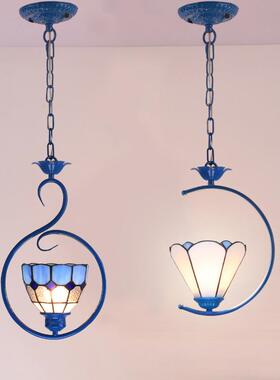地中海单头吊灯意TXP性彩色玻璃床头飘台窗小鸟走廊过创道吧餐厅