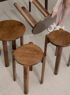 四叠叠凳实木多功能圆凳子茶几家用凳可喜叠放现代登吃饭YPK子餐