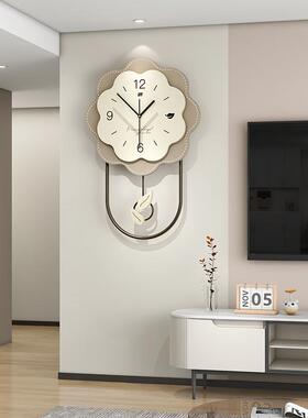 现代奶装油创钟表挂钟客关厅新款花朵饰钟玄意挂ZVX墙静音时钟热
