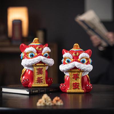 潮彩金YMP醒狮寓意平安喜乐石狮喜子摆件庆吉办祥物家居公桌国装