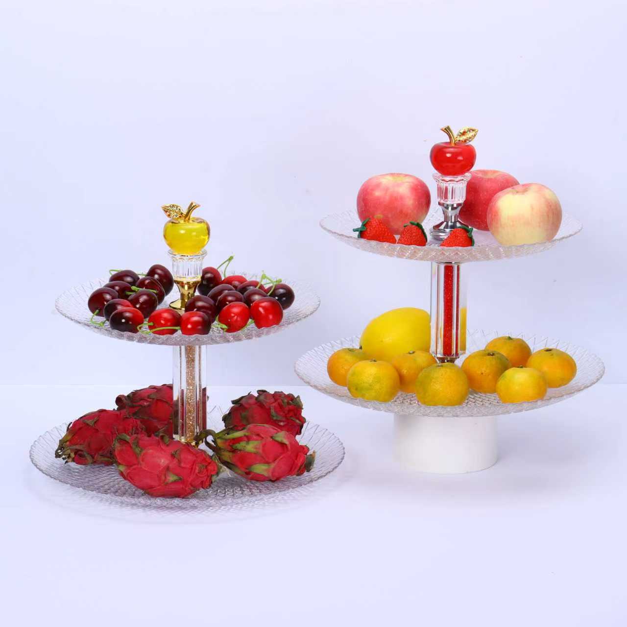 简约现代双层玻璃果盘家用甜品