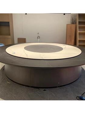 岩板酒店餐桌新桌中式电动木实大NFB圆18人20人饭店商用包厢桌子