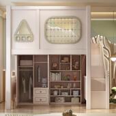 儿童上一床书桌床高低带书桌衣柜体床组合DH式 上下下铺 交错式