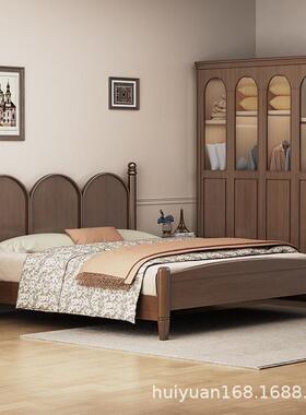 .中古床法RCY式复古床1m双人现代简床约美式床黑色实8木床主卧室