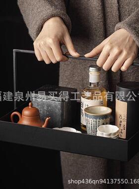 新艺提篮黑色茶具配风件古收纳盒茶棚茶摆托0611铁盘样板间装饰件