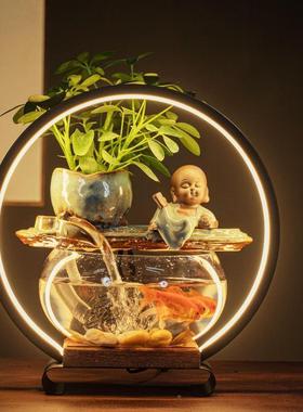 电客视柜旁鱼缸厅小摆型20新25款一体免换水造景件网红卧TIZ室装