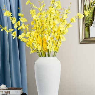 白色手工磨砂粗陶花瓶陶罐设计感DIY灯台摆件客厅餐厅Z陶瓷插花器
