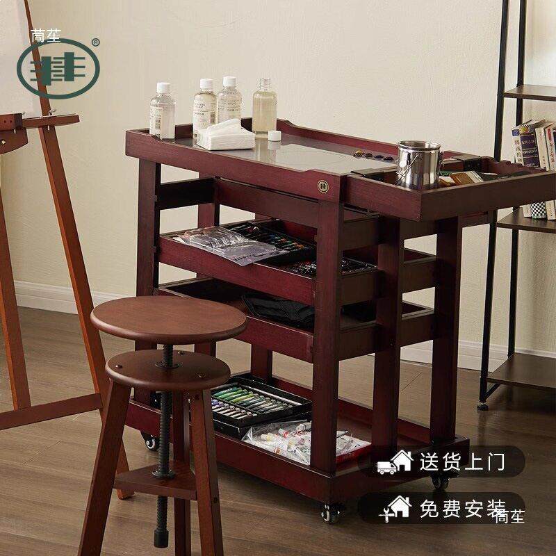实木木制五层油画车素描美术生绘画室美术用品车