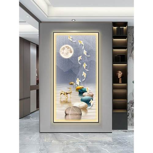 入户挂画玄关装饰画现代轻奢石来运转led灯画寓意好走廊过道壁画
