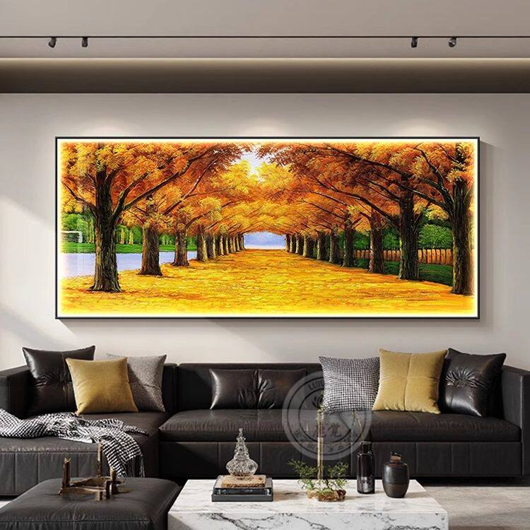 灯画黄金满地客厅挂画高级感黄金大道灯光画装饰画沙发背景墙壁画