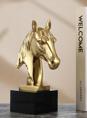 欧北风黄铜头桌面书马靠摆件欧式软装家WS-RY021书居房客厅装饰品