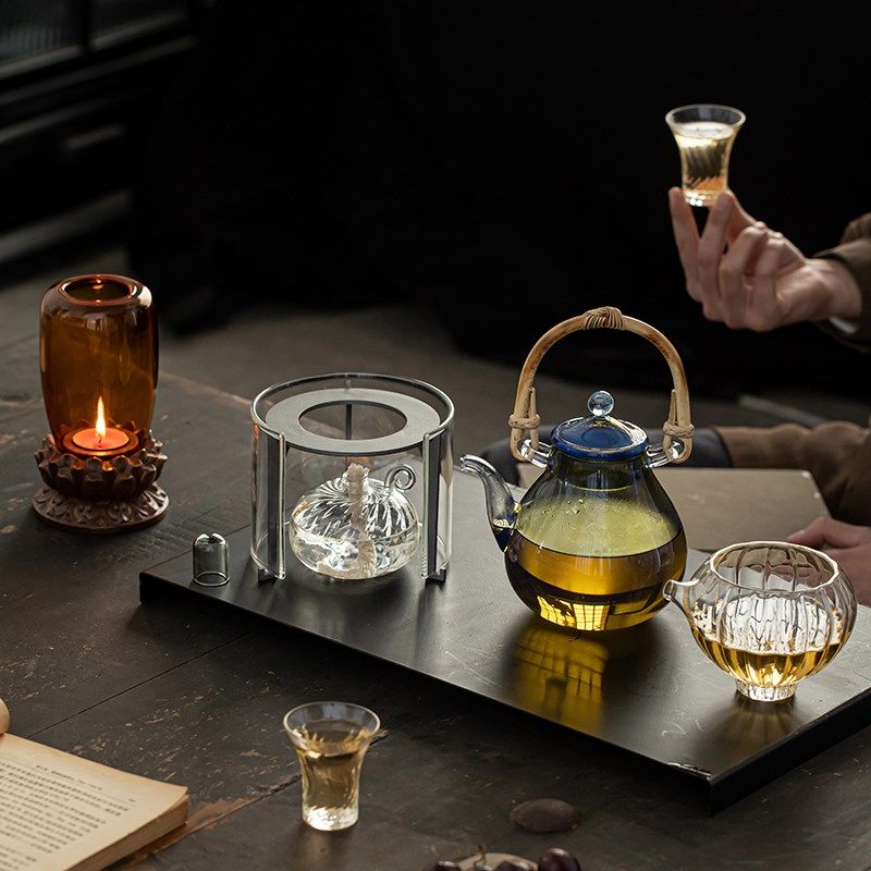 尚器 璃影玻璃提梁壶酒精炉套装耐热玻璃煮茶壶泡U茶壶花茶温茶组