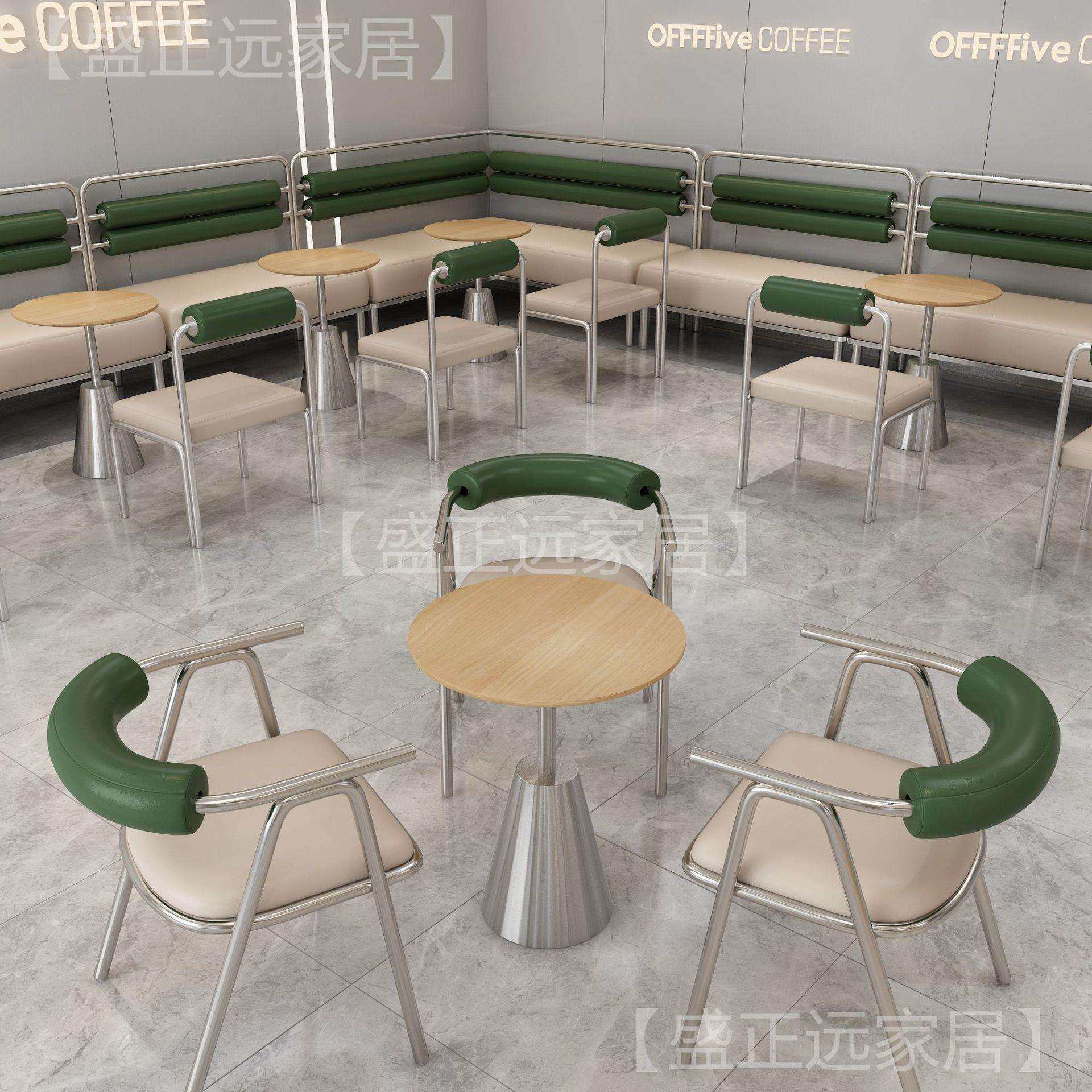 韩式日料理店餐厅咖啡厅实木桌椅组合奶茶甜品店不锈钢商用小圆桌