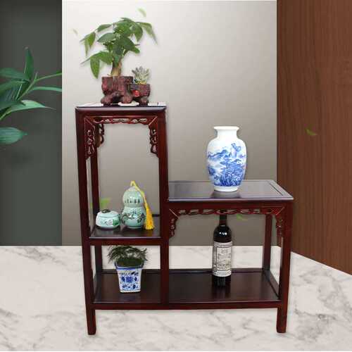 实木阳台多层花架花盆架客厅盆景架鱼缸架新中式榆木储物装饰花几