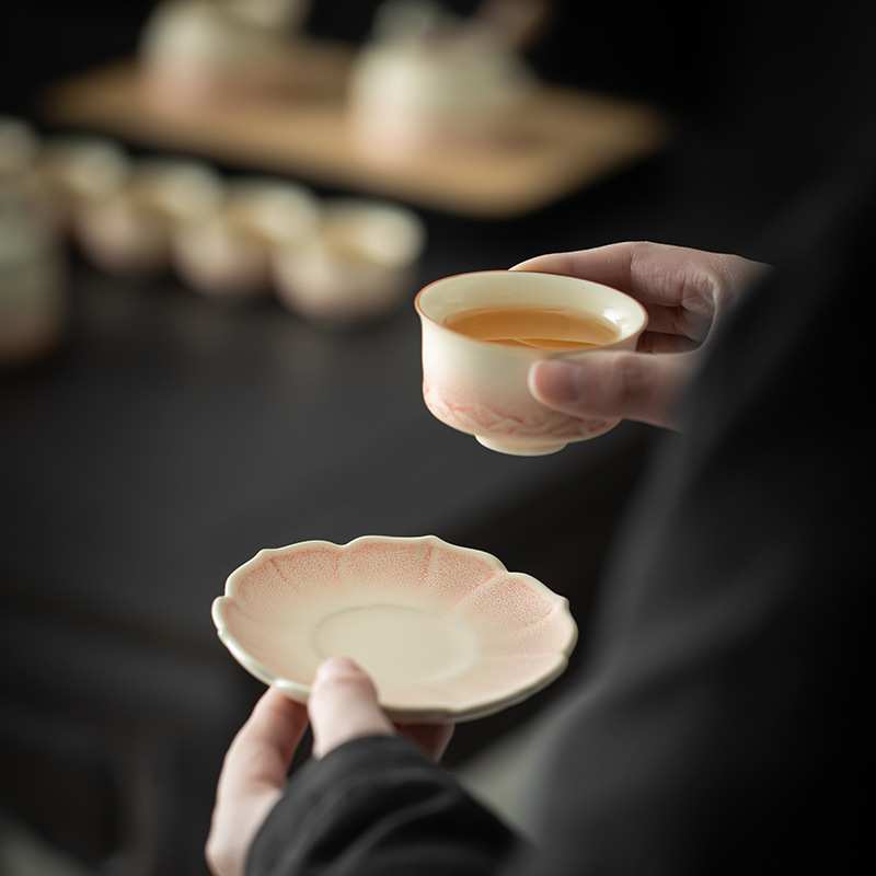 米黄莲花陶瓷壶承干泡台家用单个高档茶台茶海养壶盘壶托茶壶承垫
