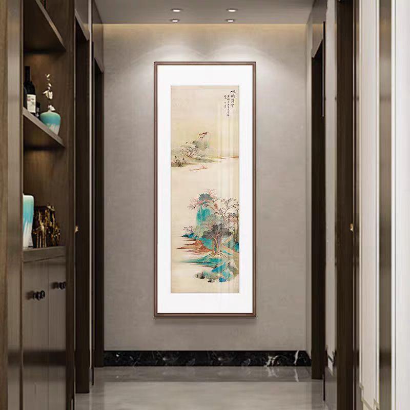 张大千装饰画国画彩墨油画山水画竖版新中式玄关挂画走廊过道装饰