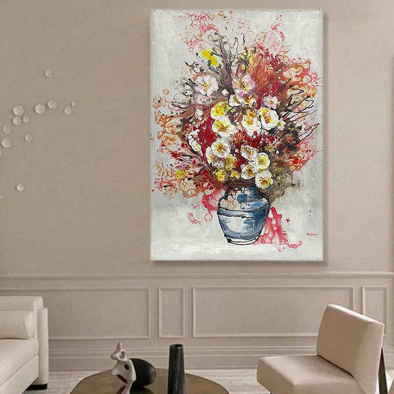 大芬村订做现代简约客厅壁画装饰画轻奢大气纯手绘油画别墅壁挂画