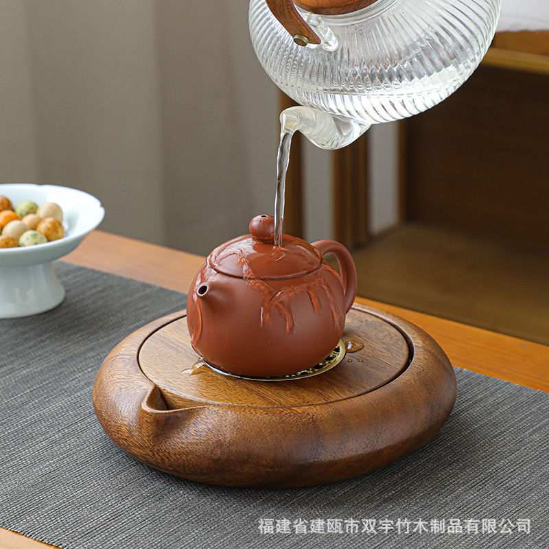 胡桃木储水式壶承茶盘新中式小型干泡台家用实木干泡盘紫砂壶壶垫