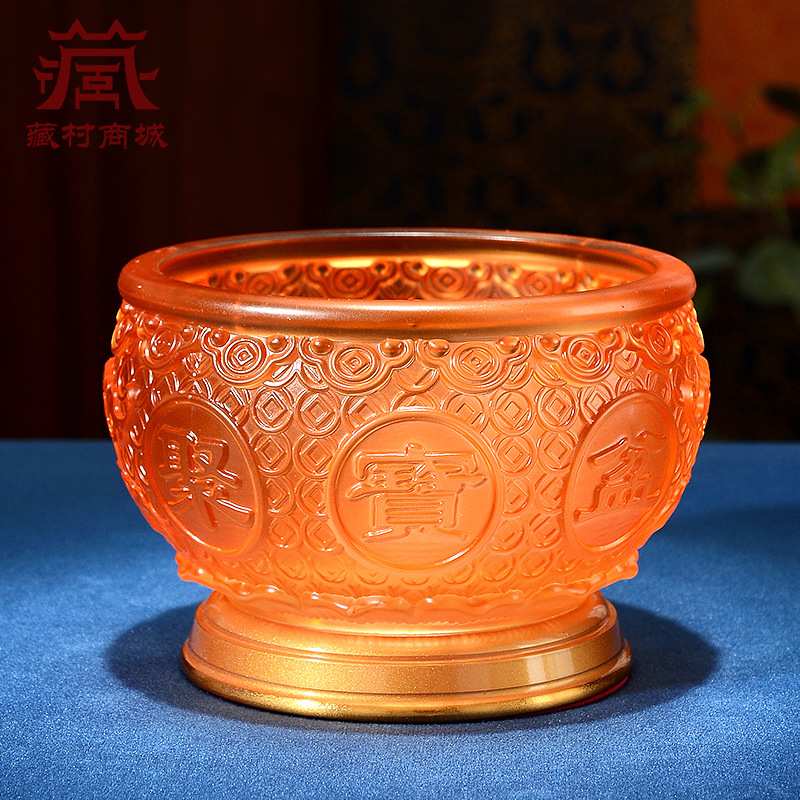 佛缘汇琉璃聚宝盆琉璃供水碗佛前用品家居室内玄关书房摆件