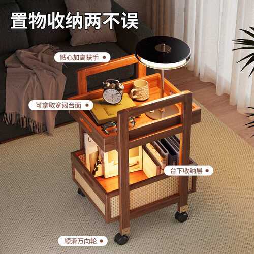 沙发边几可移动客厅带轮侧边柜中古风小推车床头置物架茶几小桌子