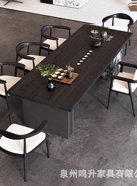 实黑色茶桌2025新款木高端办公桌带茶台一体代岩现板家用厅XOB茶