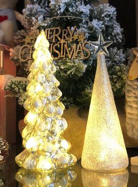 圣诞布灯玻璃装饰摆件4zpiH38U品客厅家用节日桌面树饰场景置氛围