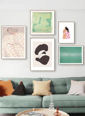 画惬意夏日北欧客厅多联组合小清新装QB202207绿色沙发景墙饰画玄