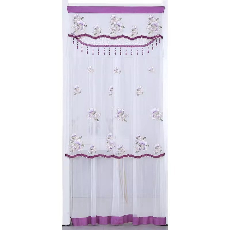 门帘卧室房间家用免打孔挂钩魔术贴防蚊帘纱帘蕾丝半帘隔断帘新款