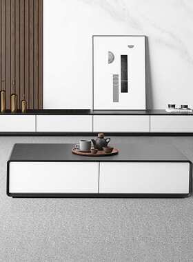 现代简约黑色电视柜茶几组合客厅小户型北欧意式极简电视柜矮柜