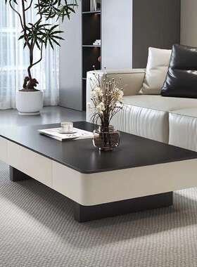 意式黑色长方形岩板茶几小户型轻奢组合客厅家用简约现代桌子