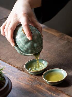 汝官窑茶快客一杯壶二杯便携式旅行茶具套装单76924人茶陶具瓷壶